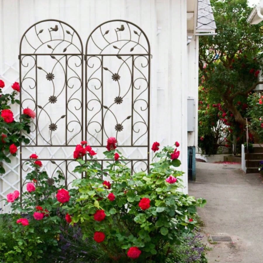 4 Pack Metal Garden Trellis 86. 19. Rustproof Trellis Climbing Plants Outdoor Flower Support Brown
