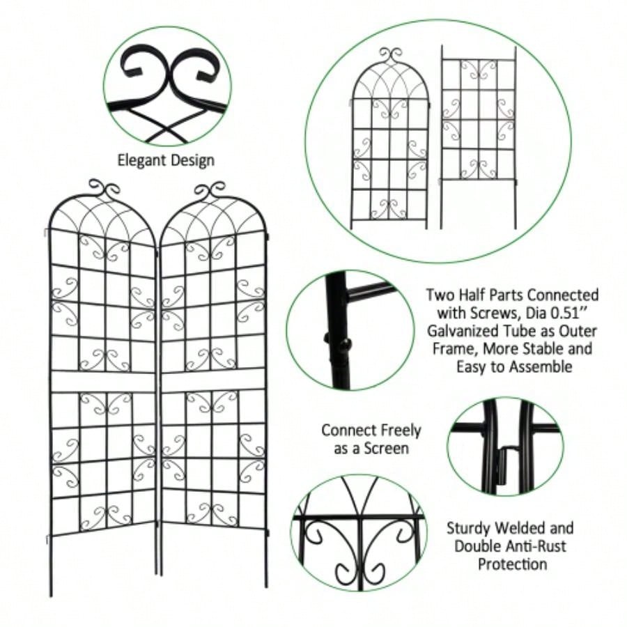 4 Pack Metal Garden Trellis 86. 19. Rustproof Trellis Climbing Plants Outdoor Flower Support Black