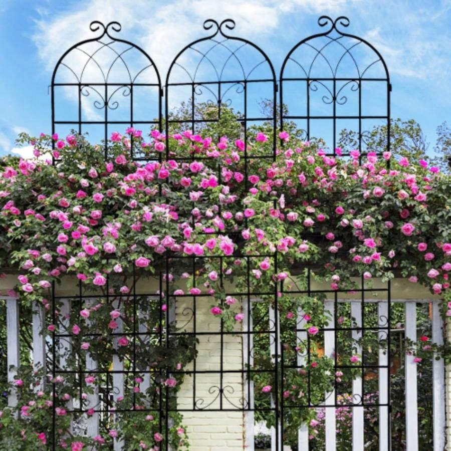 4 Pack Metal Garden Trellis 86. 19. Rustproof Trellis Climbing Plants Outdoor Flower Support Black