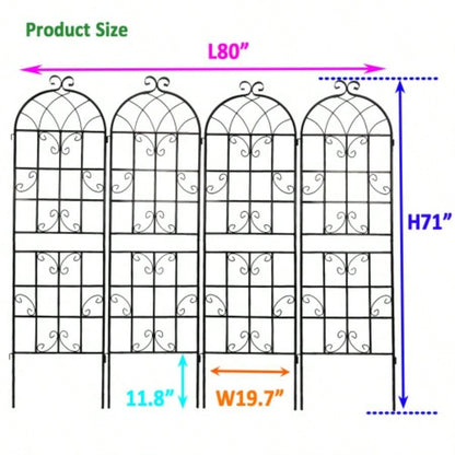 4 Pack Metal Garden Trellis 71x 19. Rustproof Trellis Climbing Plants Outdoor Flower Support Black