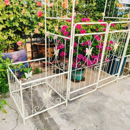 Metal Garden Arch with Gate 79.5 Widex 86.6 High Climbing Plants Support Arch Outdoor White