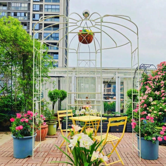 Metal Garden Arch Iron Garden Arbors Gazebo Dia 81.3x 114.2 High Shape Pergola Pavilion Wedding Ceremony White