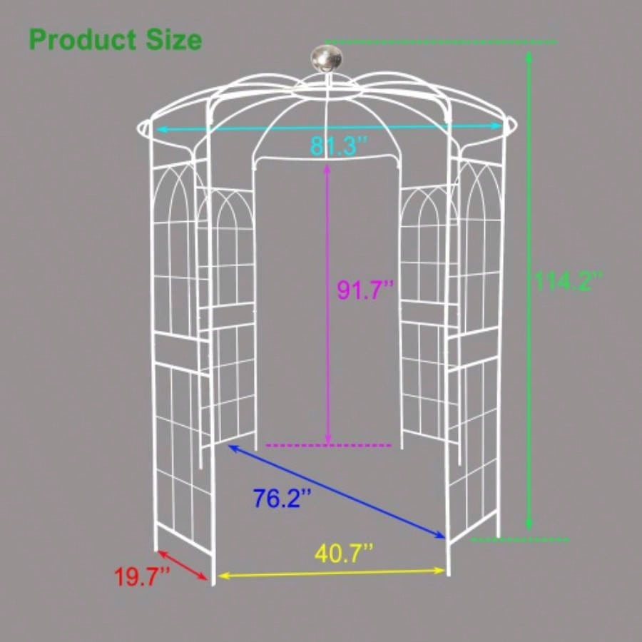 Metal Garden Arch Iron Garden Arbors Gazebo Dia 81.3x 114.2 High Shape Pergola Pavilion Wedding Ceremony White