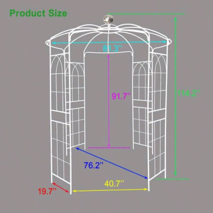 Metal Garden Arch Iron Garden Arbors Gazebo Dia 81.3x 114.2 High Shape Pergola Pavilion Wedding Ceremony White
