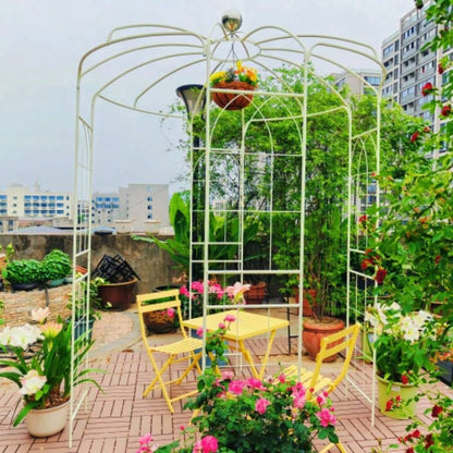 Metal Garden Arch Iron Garden Arbors Gazebo Dia 81.3x 114.2 High Shape Pergola Pavilion Wedding Ceremony White