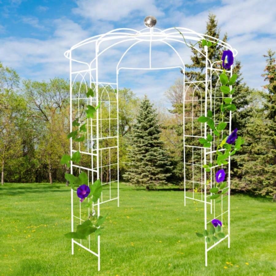 Metal Garden Arch Iron Garden Arbors Gazebo Dia 81.3x 114.2 High Shape Pergola Pavilion Wedding Ceremony White