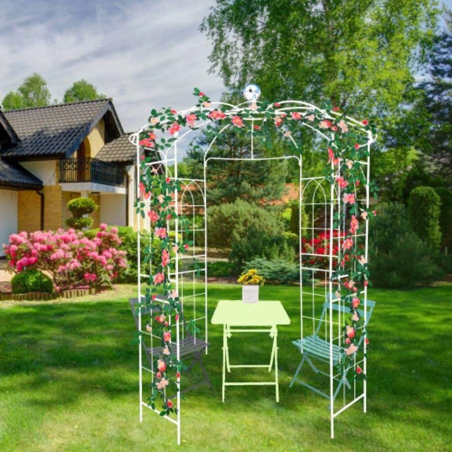 Metal Garden Arch Iron Garden Arbors Gazebo Dia 81.3x 114.2 High Shape Pergola Pavilion Wedding Ceremony White