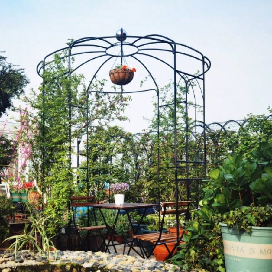 Metal Garden Arch Iron Garden Arbors Gazebo Dia 81.3x 114.2 High Shape Pergola Pavilion Wedding Ceremony White