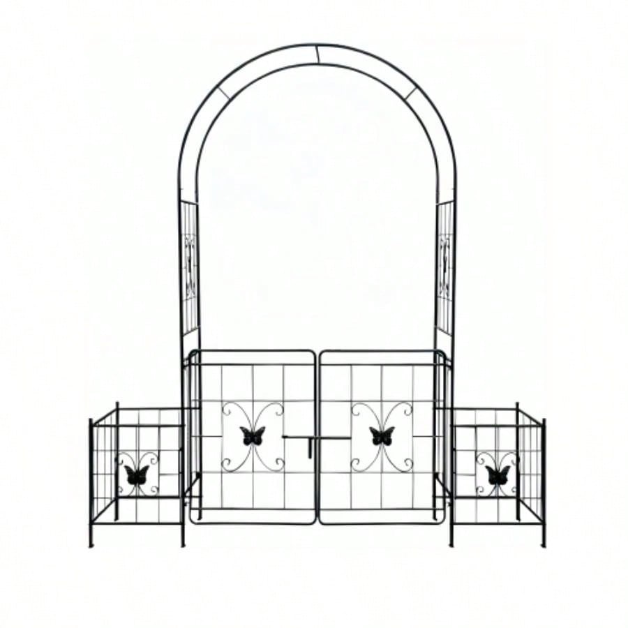 Garden Arch Arbor Trellis Climbing Plants with Gate, Durable Metal Garden Arch Outdoor Wedding Arch, Wedding Ceremony Party Plant Climbing Vines Lawn Courtyard Patio Black, 15ft