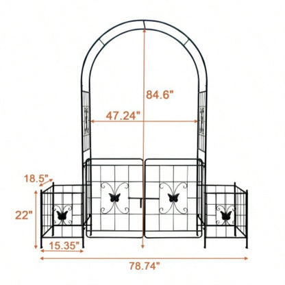 Garden Arch Arbor Trellis Climbing Plants with Gate, Durable Metal Garden Arch Outdoor Wedding Arch, Wedding Ceremony Party Plant Climbing Vines Lawn Courtyard Patio Black, 15ft
