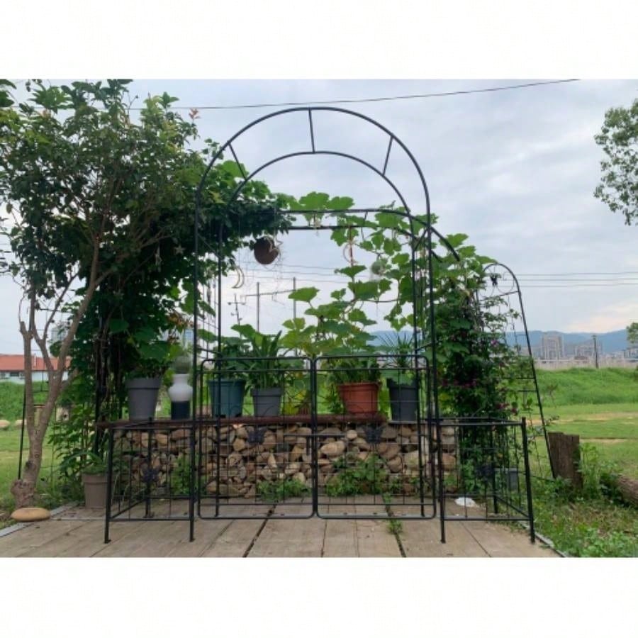 Garden Arch Arbor Trellis Climbing Plants with Gate, Durable Metal Garden Arch Outdoor Wedding Arch, Wedding Ceremony Party Plant Climbing Vines Lawn Courtyard Patio Black, 15ft