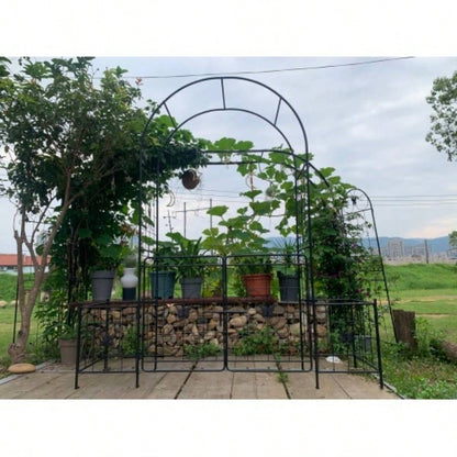 Garden Arch Arbor Trellis Climbing Plants with Gate, Durable Metal Garden Arch Outdoor Wedding Arch, Wedding Ceremony Party Plant Climbing Vines Lawn Courtyard Patio Black, 15ft
