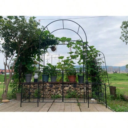 Garden Arch Arbor Trellis Climbing Plants with Gate, Durable Metal Garden Arch Outdoor Wedding Arch, Wedding Ceremony Party Plant Climbing Vines Lawn Courtyard Patio Black, 15ft