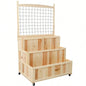 3 - Tiers Raised Garden Bed with Trellis, 53 H Vertical Planter Box with Wheels Back Storage Area, Flowers, Vegetables, Herbs, Natural