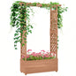 Outsunny Raised Garden Bed with Arch Trellis Vine Climbing Plants, Hanging Flowers, 70.75 Tall Outdoor Wood Planter Box with Drainage Hole Fabric Backyard, Patio, Brown