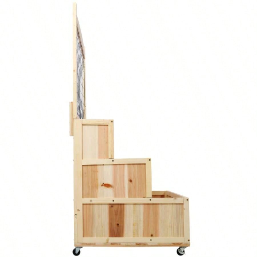 3 - Tiers Raised Garden Bed with Trellis, 53 H Vertical Planter Box with Wheels Back Storage Area, Flowers, Vegetables, Herbs, Natural