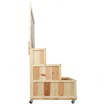 3 - Tiers Raised Garden Bed with Trellis, 53 H Vertical Planter Box with Wheels Back Storage Area, Flowers, Vegetables, Herbs, Natural
