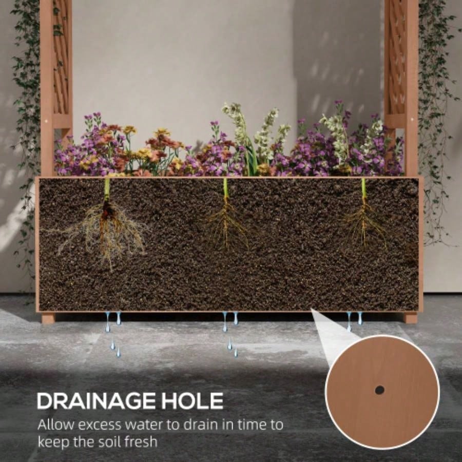 Outsunny Raised Garden Bed with Arch Trellis Vine Climbing Plants, Hanging Flowers, 70.75 Tall Outdoor Wood Planter Box with Drainage Hole Fabric Backyard, Patio, Brown