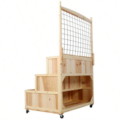 3 - Tiers Raised Garden Bed with Trellis, 53 H Vertical Planter Box with Wheels Back Storage Area, Flowers, Vegetables, Herbs, Natural