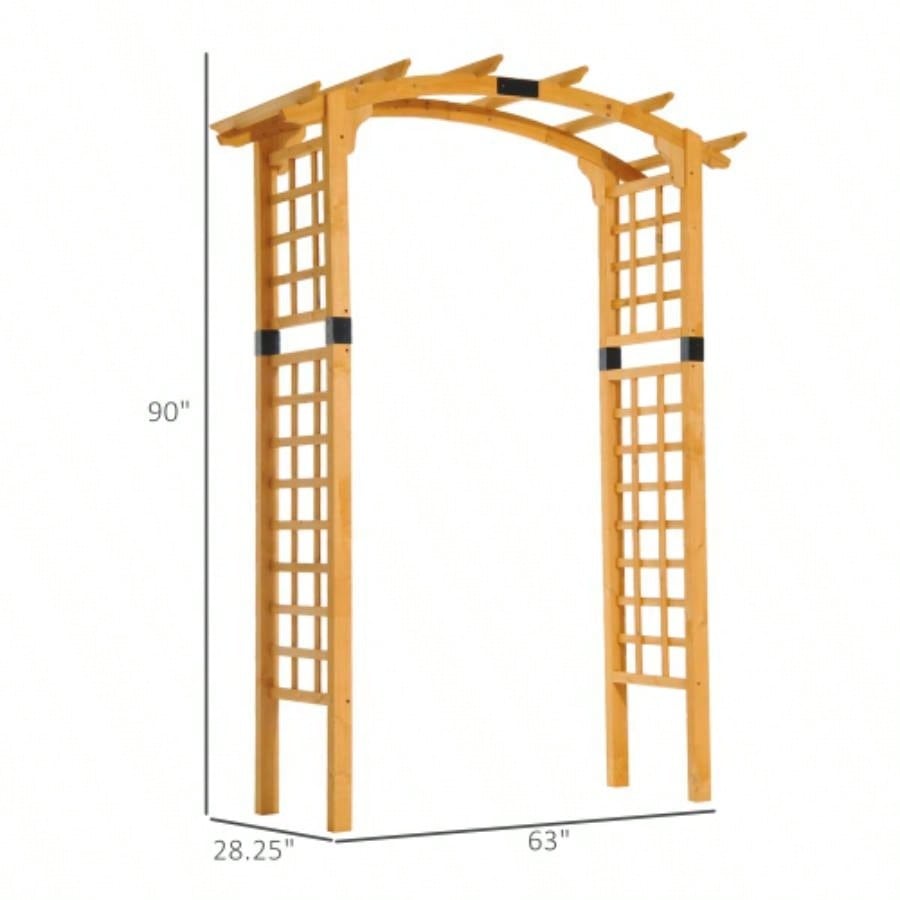 Outsunny 90in Wood Garden Arbor Arch with Trellis Wall Climbing Hanging Plants, Decor Party, Weddings, Birthdays Backyards