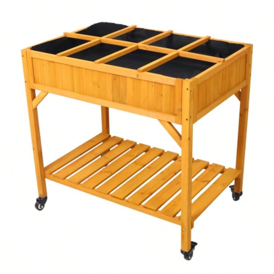 3 - Tiers Raised Garden Bed with Trellis, 53 H Vertical Planter Box with Wheels Back Storage Area, Flowers, Vegetables, Herbs, Natural