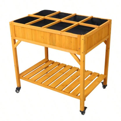 3 - Tiers Raised Garden Bed with Trellis, 53 H Vertical Planter Box with Wheels Back Storage Area, Flowers, Vegetables, Herbs, Natural