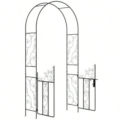 Outsunny. 5 Metal Garden Arch with Gate, Garden Arbor Trellis Climbing Plants, Roses, Vines, Wedding Arch Outdoor Garden, Lawn, Backyard, Black