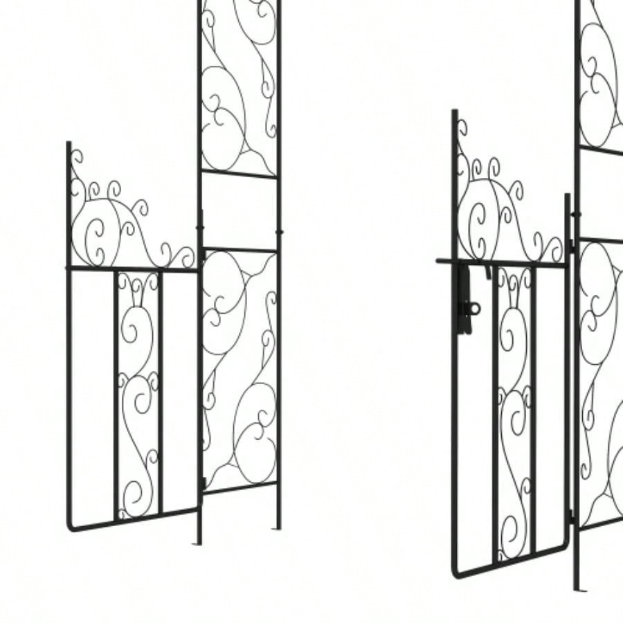 Outsunny. 5 Metal Garden Arch with Gate, Garden Arbor Trellis Climbing Plants, Roses, Vines, Wedding Arch Outdoor Garden, Lawn, Backyard, Black