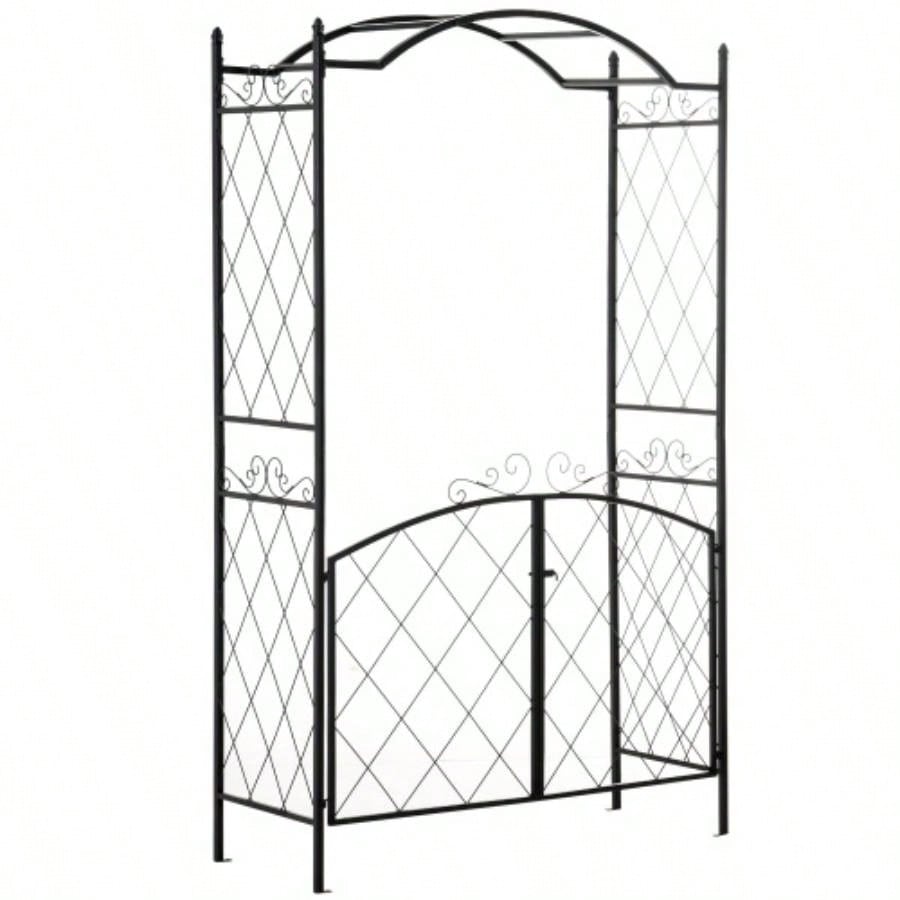Outsunny 85 Garden Arch Arbor, Metal Arch Trellis with Gate, Garden Archway Climbing Vines, Wedding Ceremony Decoration, Black