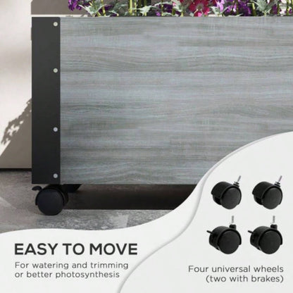 Outsunny Raised Garden Bed with Trellis, 58 Outdoor Wooden Planter Box with Wheels, Vine Plants Flowers Climbing and Planting, Gray