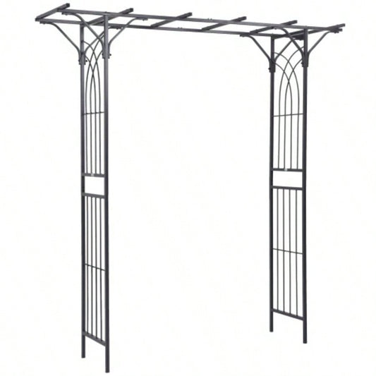 Outsunny 82 Decorative Metal Garden Trellis Arch with Durable Steel Tubing Elegant Scrollwork, Weddings