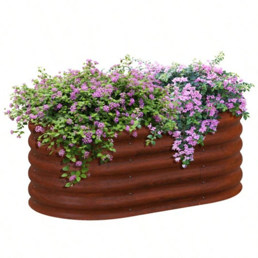 Outsunny 3.5x 2x 1.4 Galvanized Raised Garden Bed Kit, Outdoor Metal Elevated Planter Box with Safety Edging, Easy Stock Growing Flowers, Herbs Vegetables, Brown