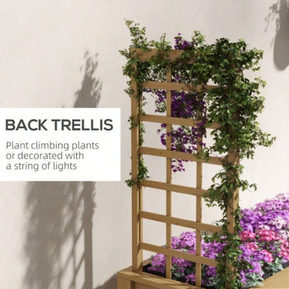 Outsunny Raised Garden Bed with Trellis Climbing Plants, Elevated Wood Planter with Drainage Holes, and Vegetable, Flowers, Natural