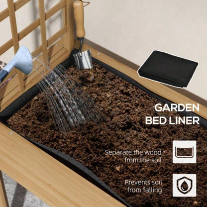 Outsunny Raised Garden Bed with Trellis Climbing Plants, Elevated Wood Planter with Drainage Holes, and Vegetable, Flowers, Natural