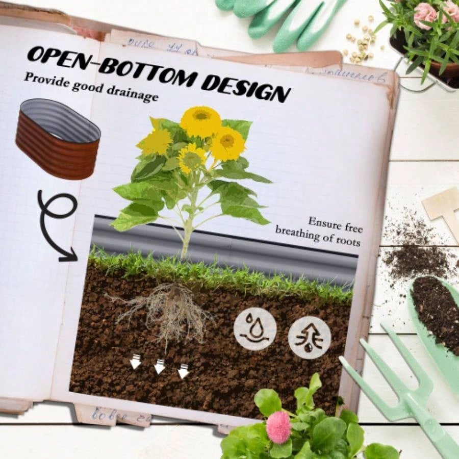 Outsunny 3.5x 2x 1.4 Galvanized Raised Garden Bed Kit, Outdoor Metal Elevated Planter Box with Safety Edging, Easy Stock Growing Flowers, Herbs Vegetables, Brown