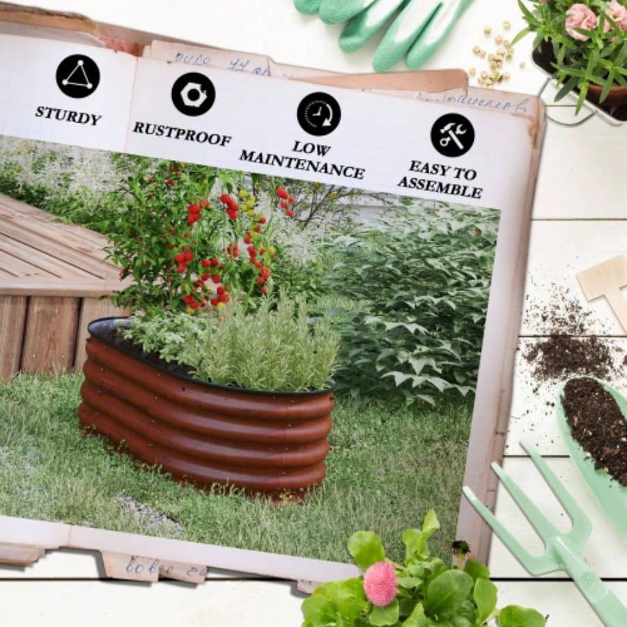 Outsunny 3.5x 2x 1.4 Galvanized Raised Garden Bed Kit, Outdoor Metal Elevated Planter Box with Safety Edging, Easy Stock Growing Flowers, Herbs Vegetables, Brown