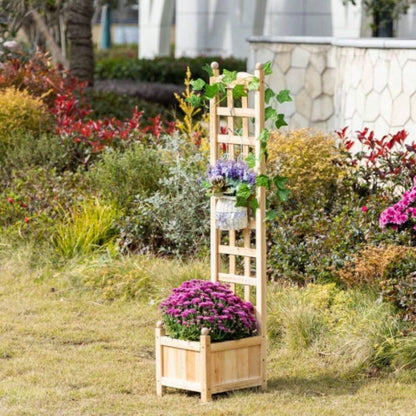 Outsunny Wooden Raised Garden Bed with Trellis, Outdoor Planter Box with Drainage Crevices Climbing Vine Plants Flowers, 12x 12x 49