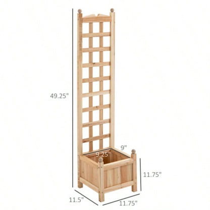 Outsunny Wooden Raised Garden Bed with Trellis, Outdoor Planter Box with Drainage Crevices Climbing Vine Plants Flowers, 12x 12x 49
