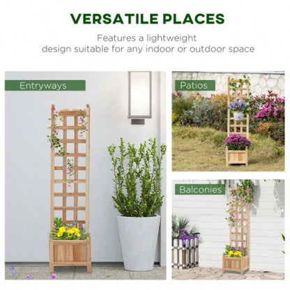 Outsunny Wooden Raised Garden Bed with Trellis, Outdoor Planter Box with Drainage Crevices Climbing Vine Plants Flowers, 12x 12x 49