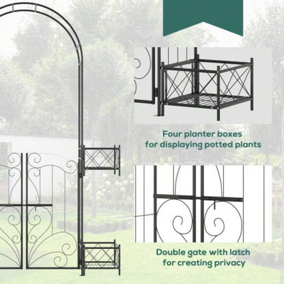 Outsunny Garden Arch Arbor, Metal Arch Trellis with Gate, Garden Archway Climbing Vines, Wedding Ceremony Decoration, Black