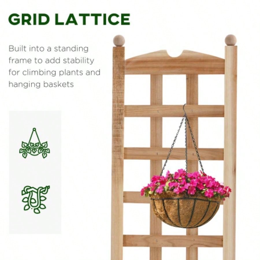Outsunny Wooden Raised Garden Bed with Trellis, Outdoor Planter Box with Drainage Crevices Climbing Vine Plants Flowers, 12x 12x 49