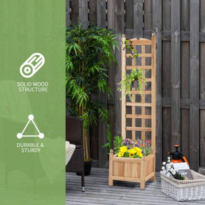 Outsunny Wooden Raised Garden Bed with Trellis, Outdoor Planter Box with Drainage Crevices Climbing Vine Plants Flowers, 12x 12x 49
