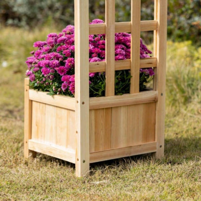 Outsunny Wooden Raised Garden Bed with Trellis, Outdoor Planter Box with Drainage Crevices Climbing Vine Plants Flowers, 12x 12x 49