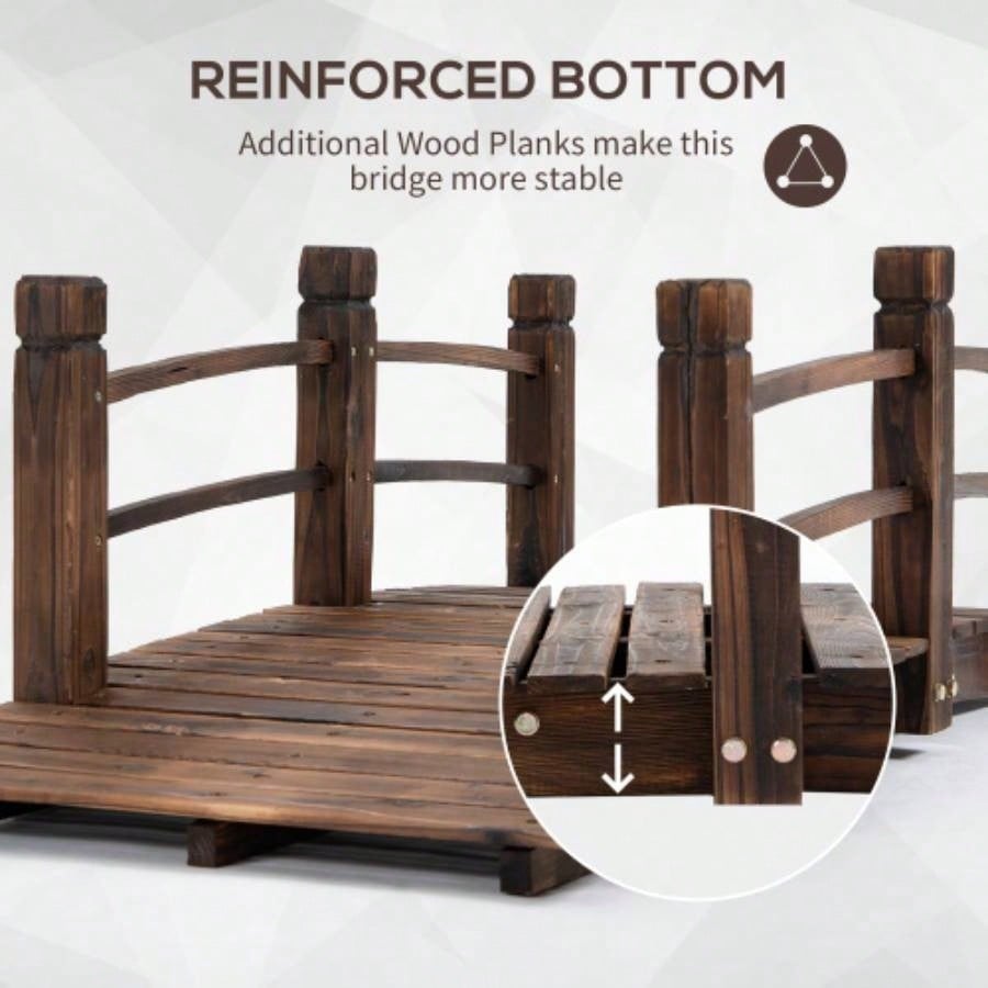 Fir Wood Garden Bridge Walkway with Side Railings Backyards, Gardens, and Streams, Stained Wood, 60x 26.5x 19