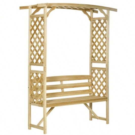 Outsunny Patio Garden Arbor Arch with Pergola and 2 Trellises, 3 Natural Wooden Outdoor Grape Vines Climbing Plants, Backyard Decor, Natural