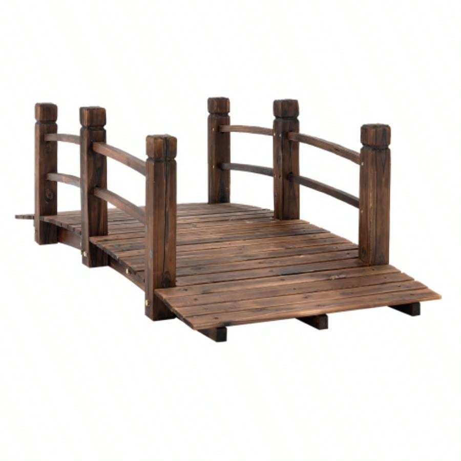 Fir Wood Garden Bridge Walkway with Side Railings Backyards, Gardens, and Streams, Stained Wood, 60x 26.5x 19