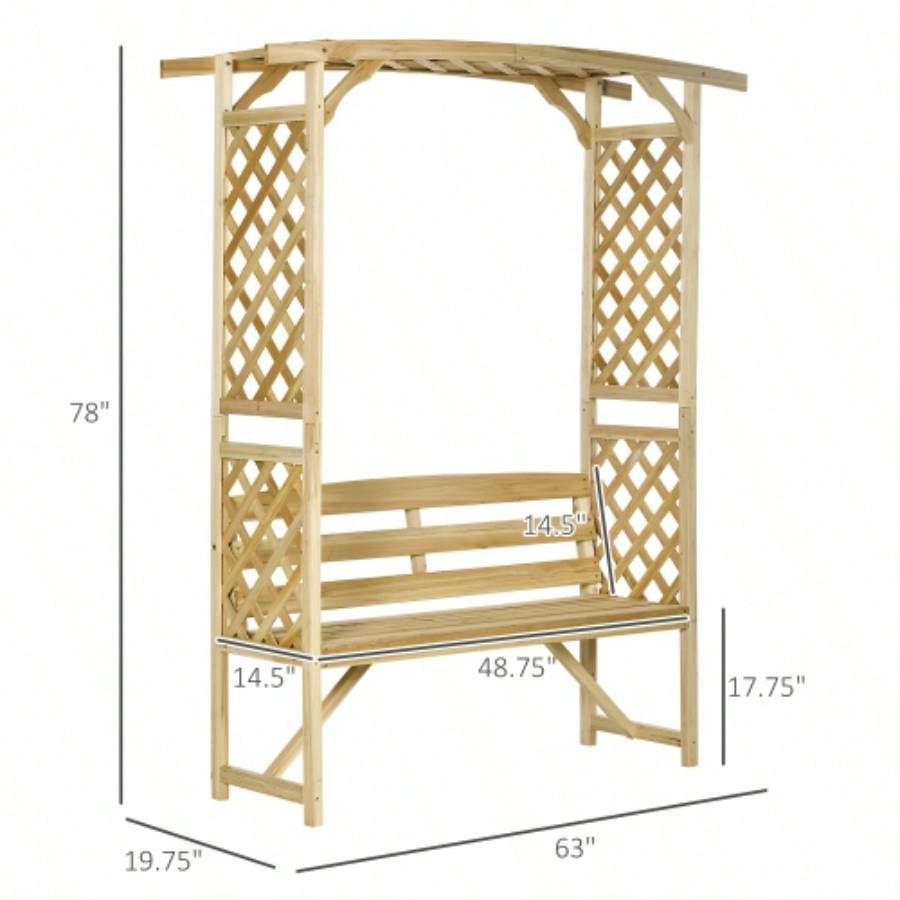 Outsunny Patio Garden Arbor Arch with Pergola and 2 Trellises, 3 Natural Wooden Outdoor Grape Vines Climbing Plants, Backyard Decor, Natural