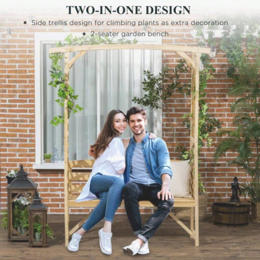 Outsunny Patio Garden Arbor Arch with Pergola and 2 Trellises, 3 Natural Wooden Outdoor Grape Vines Climbing Plants, Backyard Decor, Natural