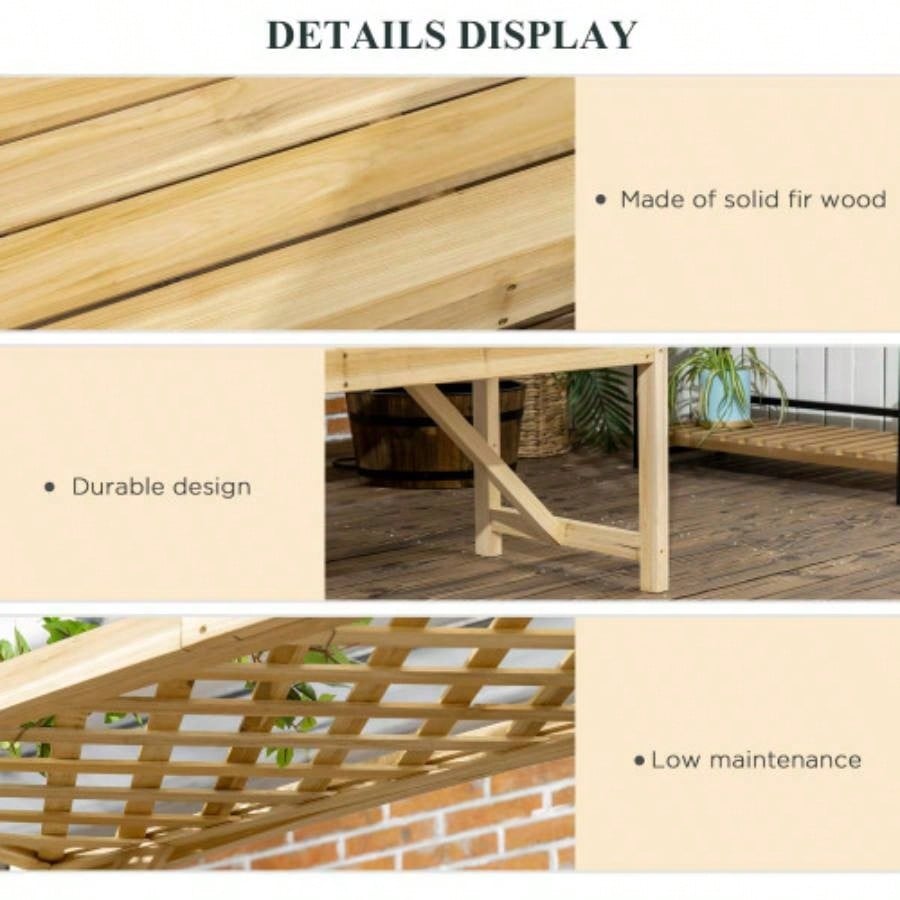 Outsunny Patio Garden Arbor Arch with Pergola and 2 Trellises, 3 Natural Wooden Outdoor Grape Vines Climbing Plants, Backyard Decor, Natural