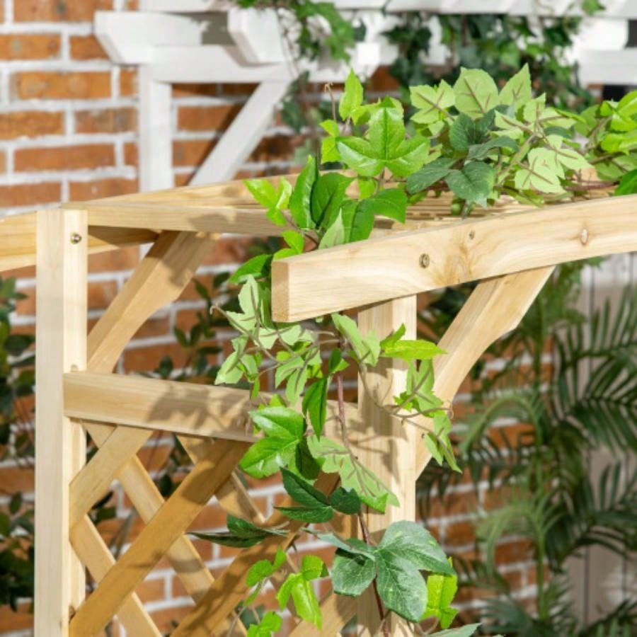 Outsunny Patio Garden Arbor Arch with Pergola and 2 Trellises, 3 Natural Wooden Outdoor Grape Vines Climbing Plants, Backyard Decor, Natural